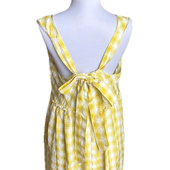 NEW FREE PEOPLE Beach Club Gingham Maxi Dress Size M Yellow White Tiered Raw Hem - Picture 6 of 10